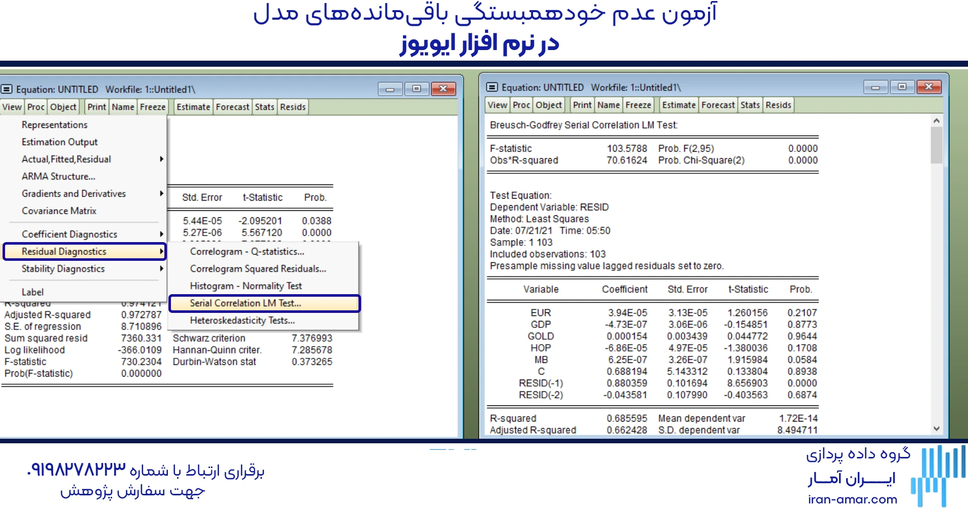 آزمون عدم خودهمبستگی خطاها فروض کلاسیک در ایویوز